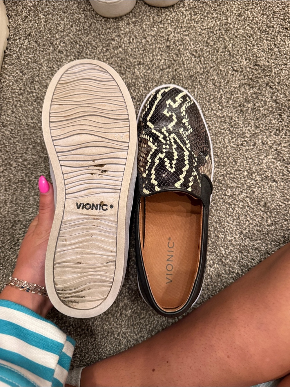 Vionic Women's Black and Cream Snake-Print Slip-On Loafers - Picture 3 of 4
